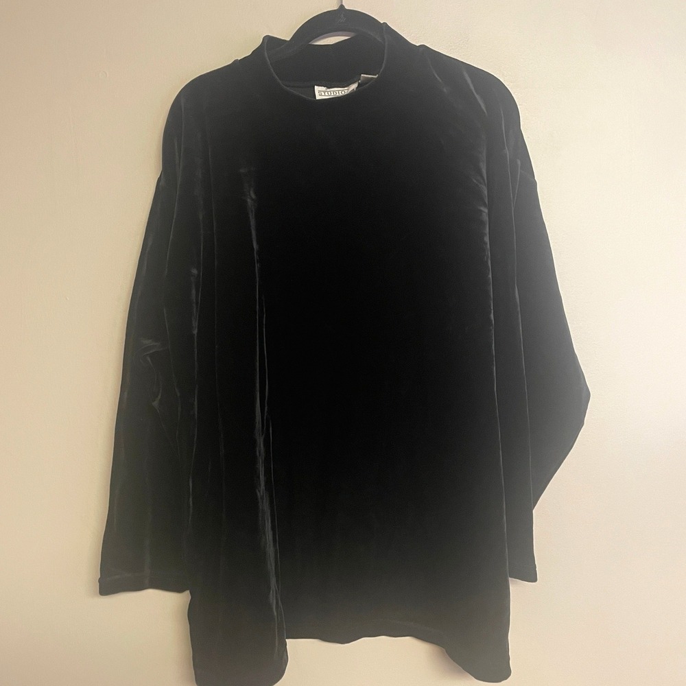 Vintage 80s Velvet Mock Neck Tunic Top 18 Holiday Party Luxe Leisure Pullover